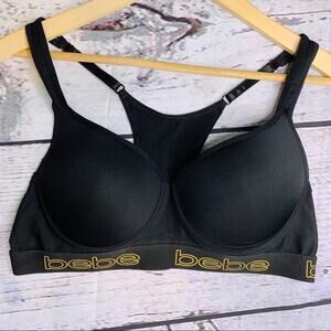 Bebe sport bra black gold padded underwire